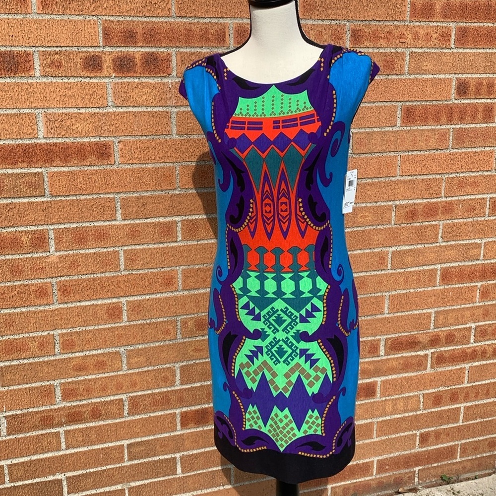 Aiden by Aiden Mattox Size 4 Sleeveless dress boho gypsy aztec print sheath NWT
